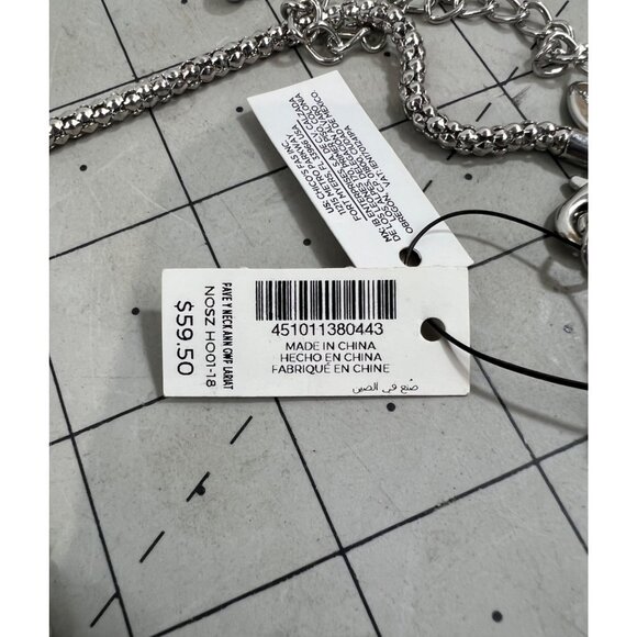 Chico's Silver-Tone Crystal Drop Lariat Necklace Adjustable Lobster Clasp NEW - Picture 3 of 7